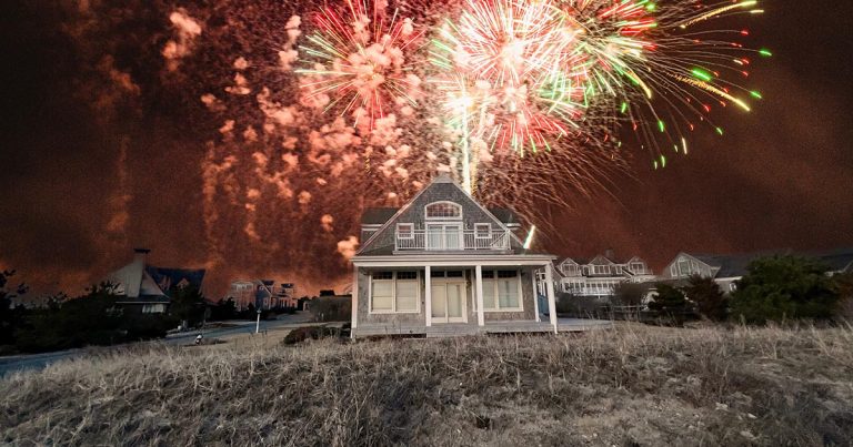 house with fireworks