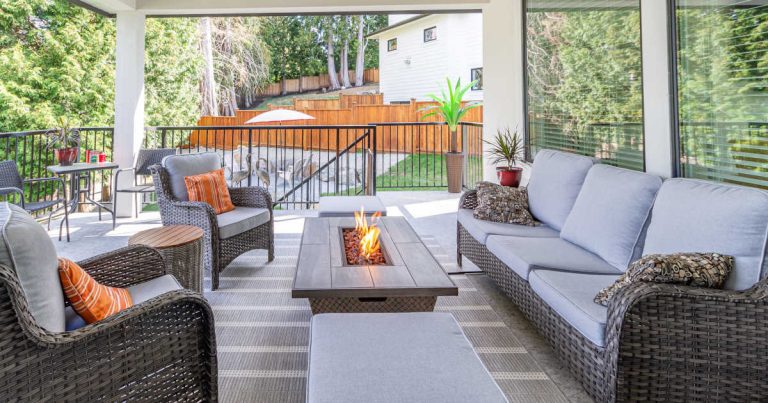 outdoor propane fire pit on patio